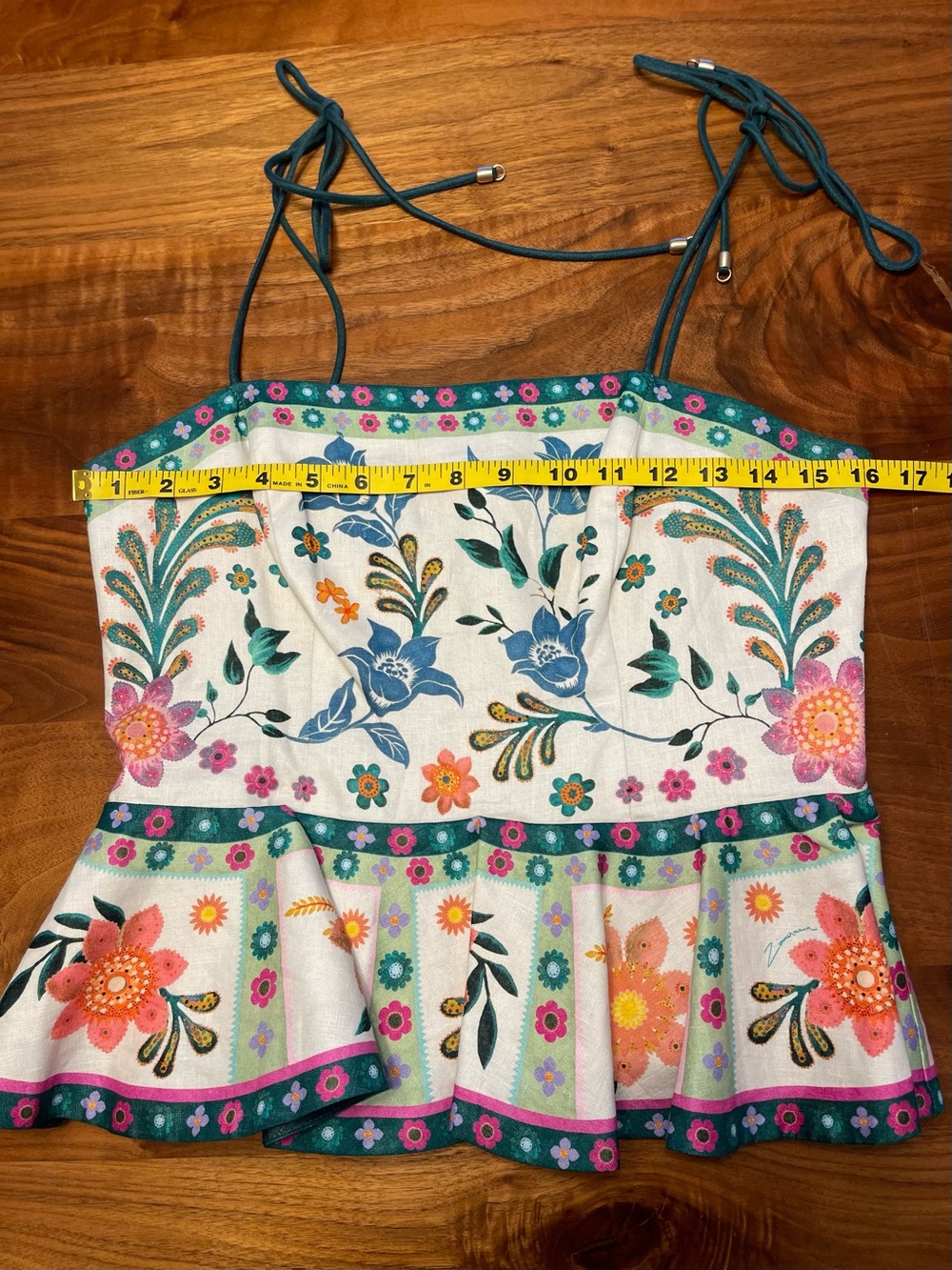 Zimmerman Floral Peplum Tie-Strap Top in White with Multicolor Blooms - Picture 7 of 16